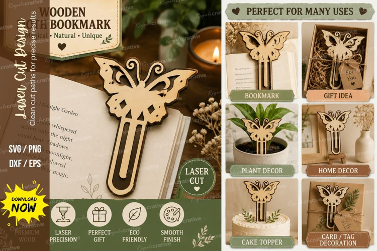 luna moth bookmark svg, moth bookmark design, wooden moth