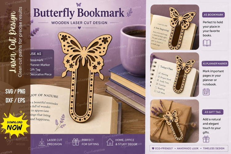 floral butterfly bookmark, butterfly flower svg, botanical