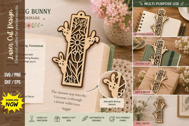 Spring Bunny Laser Cut SVG File spring bunny bookmark svg,