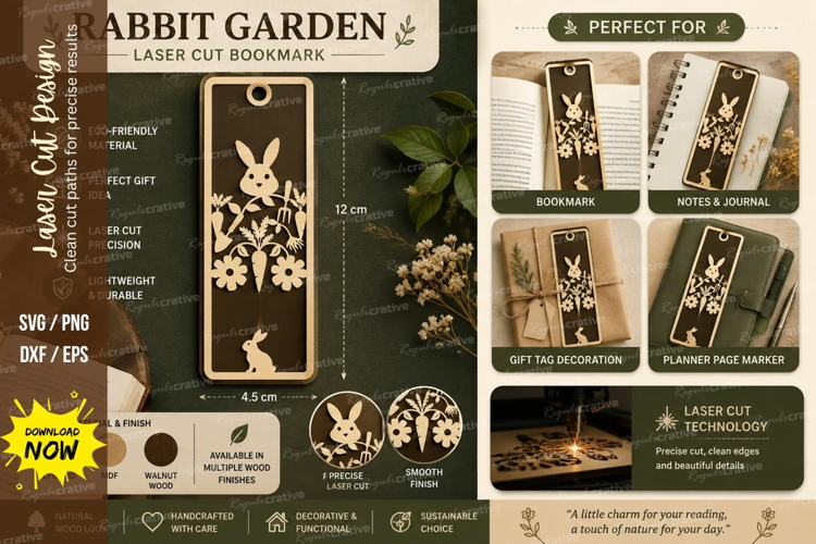 Rabbit Garden Laser Cut SVG File rabbit garden bookmark, bun