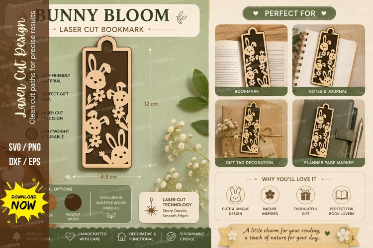 bunny bloom bookmark, rabbit flower bookmark, spring bunny