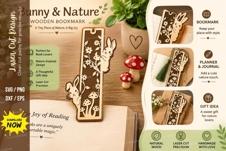 bunny nature bookmark, rabbit woodland svg, bunny flower boo