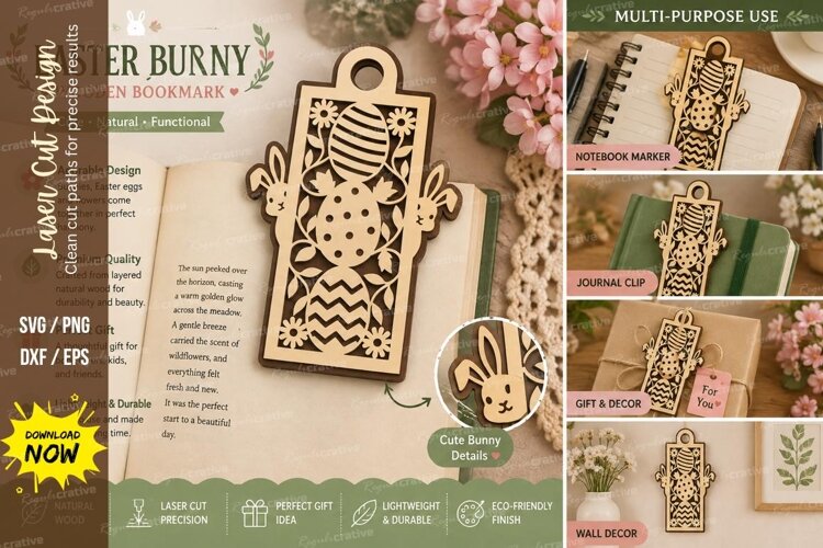 easter bunny bookmark, easter egg bookmark, bunny egg svg, example image 1