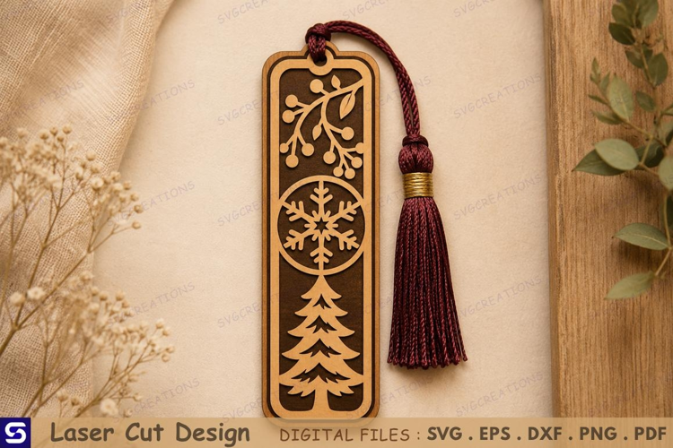 3D Winter Snowflake Christmas Tree Bookmark Laser Cut File