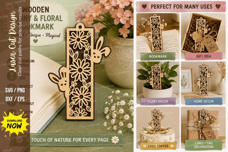 floral bunny bookmark, sunflower rabbit svg, bunny flower bo