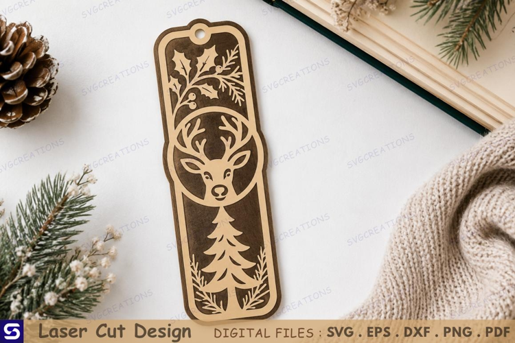 3D Christmas Reindeer Holly Bookmark Laser Cut File