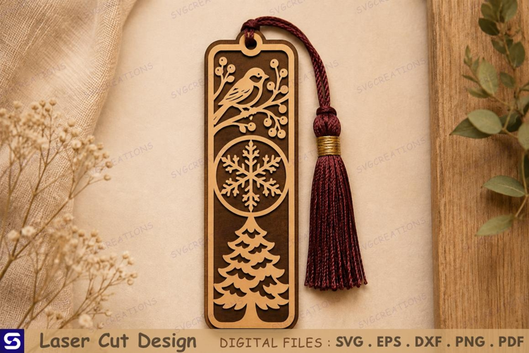 3D Winter Bird Snowflake Christmas Tree Bookmark Laser Cut