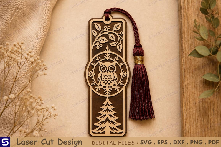 3D Winter Owl Snowflake Christmas Tree Bookmark Laser Cut