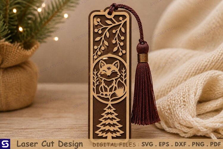 3D Winter Fox Christmas Tree Bookmark Laser Cut File example image 1
