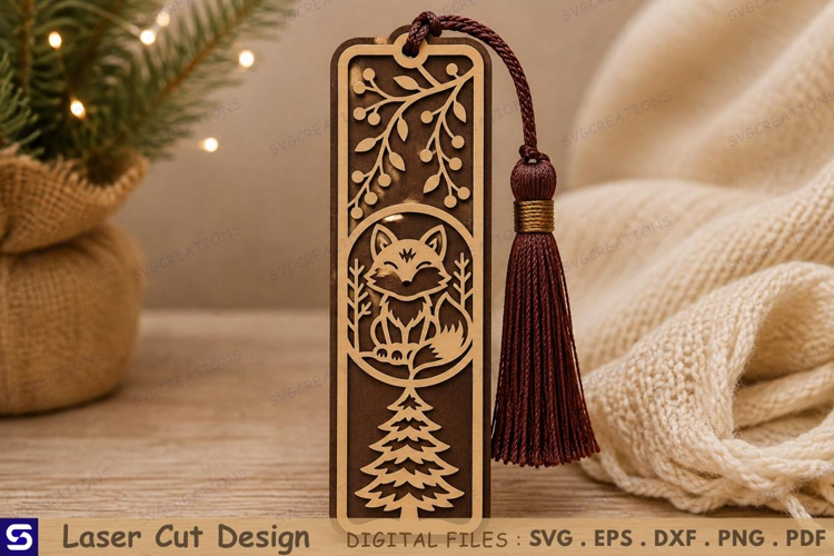 3D Winter Fox Christmas Tree Bookmark Laser Cut File