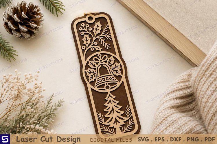 3D Christmas Bell Holly Tree Bookmark Laser Cut File