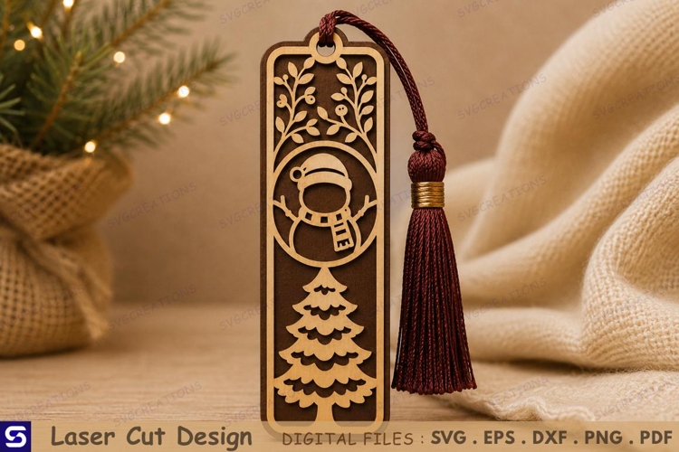 3D Winter Snowman Christmas Tree Bookmark Laser Cut File