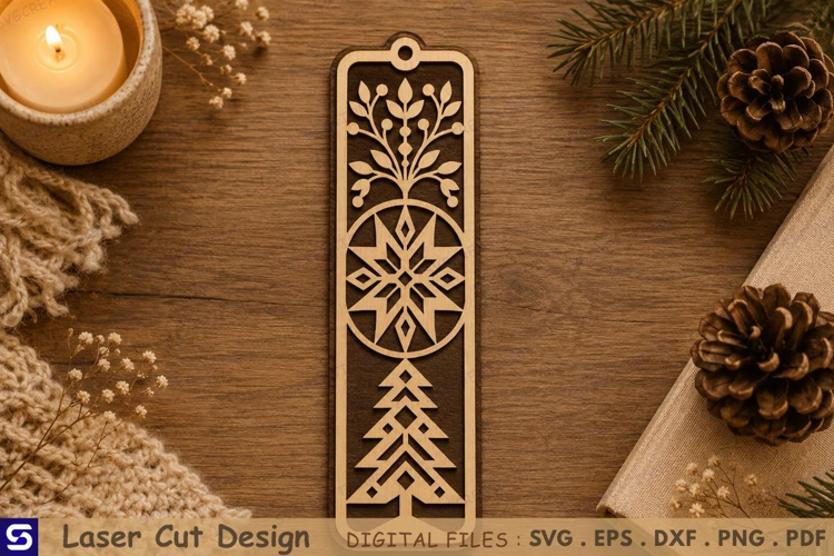 3D Winter Geometric Star Christmas Tree Bookmark Laser Cut