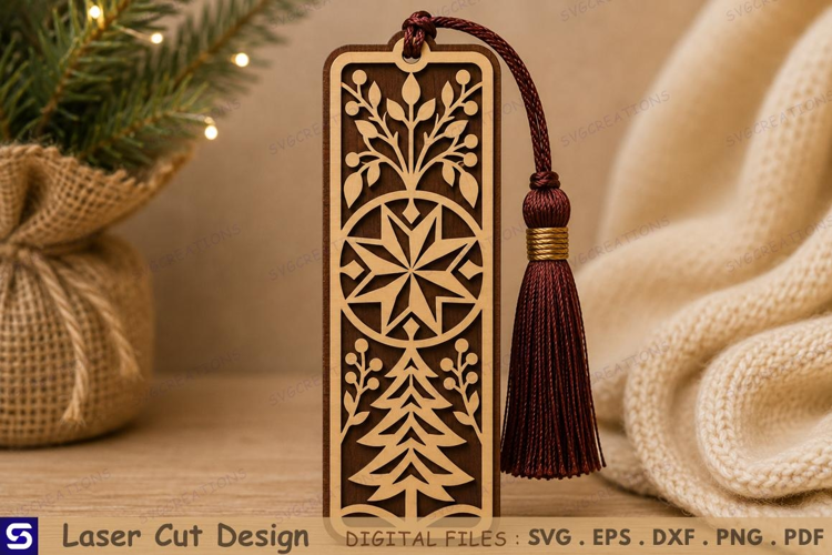 3D Winter Geometric Snowflake Tree Bookmark Laser Cut File