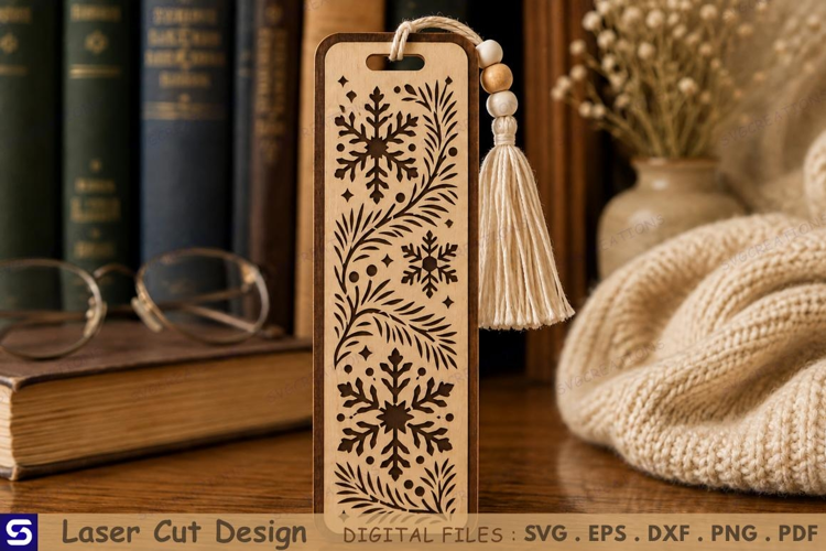 3D Winter Pine Branch Snowflakes Bookmark Laser Cut File