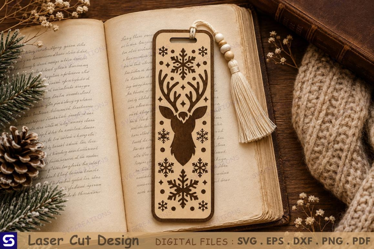 3D Winter Reindeer Snowflakes Bookmark Laser Cut File