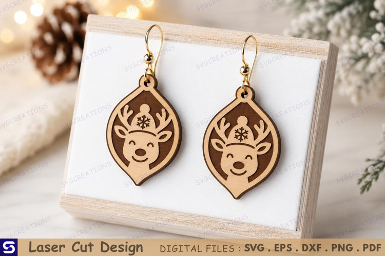 3D Christmas Reindeer Beanie Hat Earrings Laser Cut File