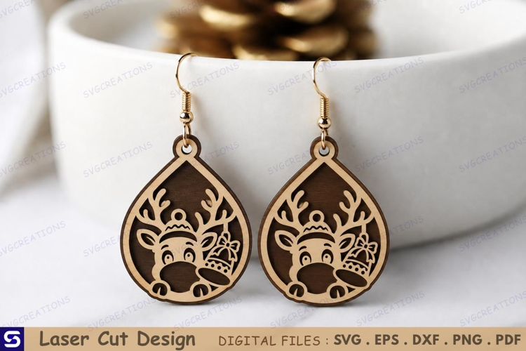 3D Christmas Reindeer Bell Earrings Laser Cut File