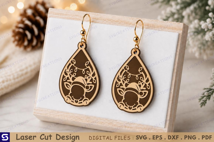 3D Christmas Reindeer Christmas Lights Earrings Laser Cut