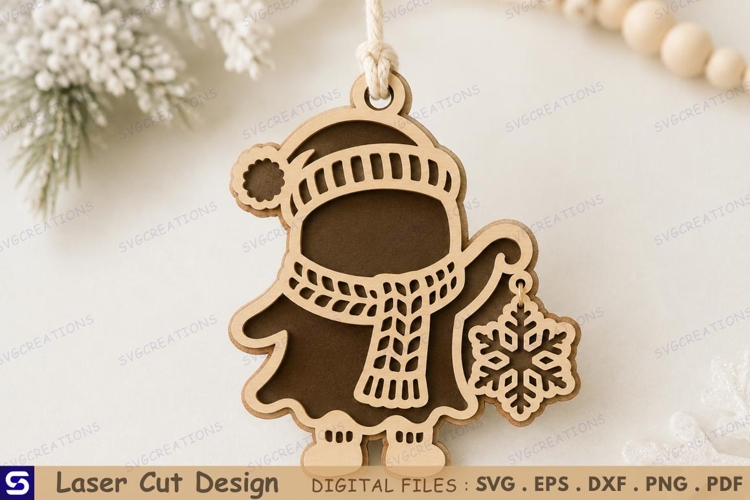 3D Christmas Beanie Girl Snowflake Ornament Laser Cut File