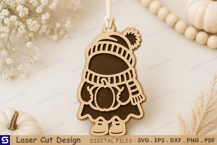 3D Fall Beanie Girl Pumpkin Ornament Laser Cut File