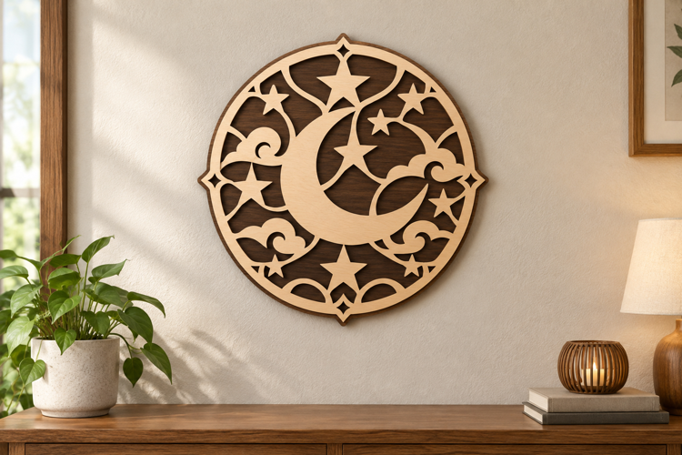 Moon Star Mandala Laser Cut SVG File, moon star circle svg