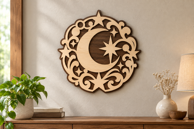 Ornate Crescent Laser Cut SVG File, ornate moon svg, crescen