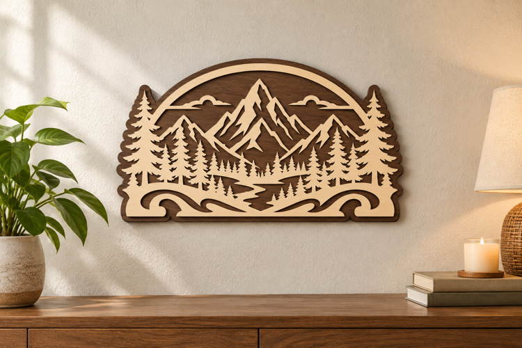 Mountain Forest Laser Cut SVG File, mountain landscape svg