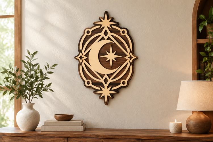elestial Moon Oval Laser Cut SVG File, celestial oval svg