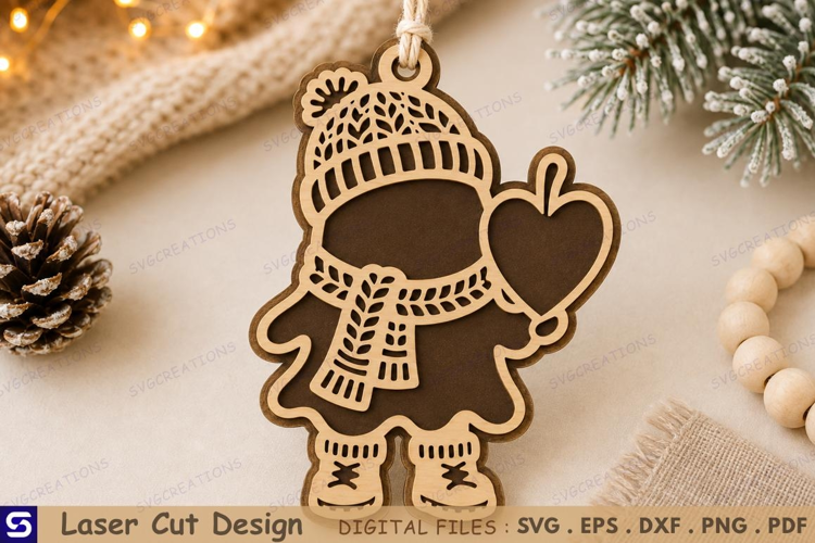 3D Winter Beanie Girl Heart Ornament Laser Cut File