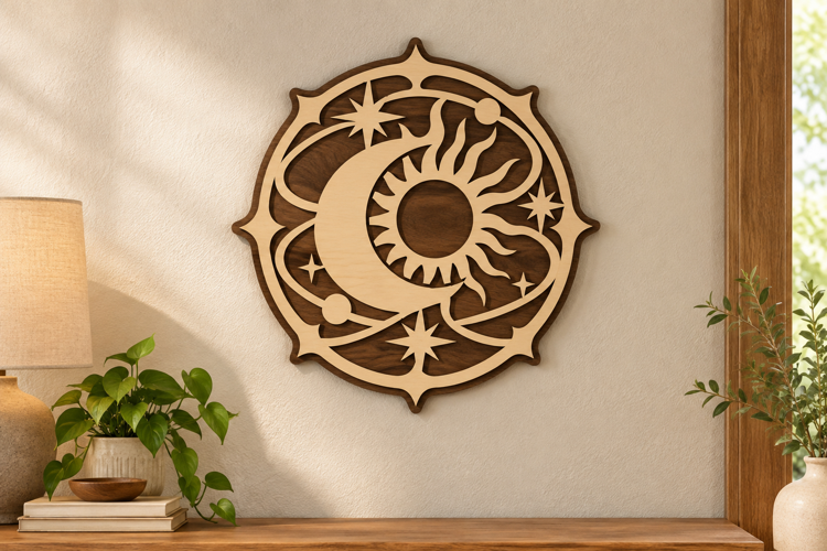 Sun Moon Mandala Laser Cut SVG File, sun moon svg, sun moon