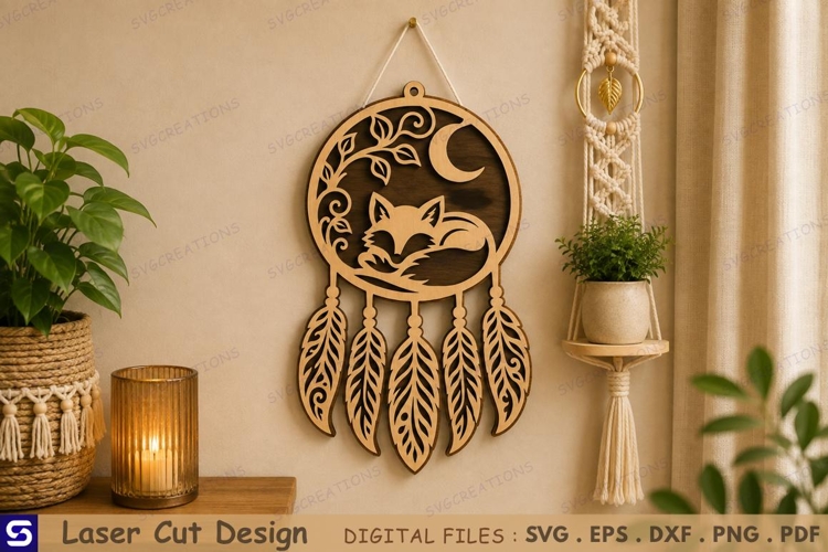 3D Sleeping Fox Moon Dreamcatcher Wall Hanging Laser Cut