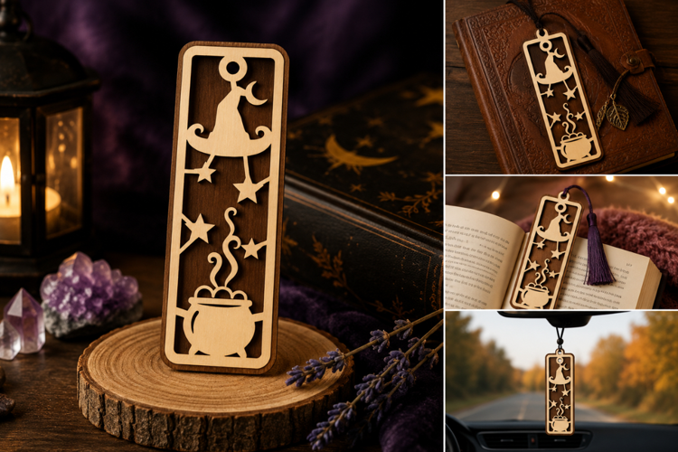 Moon Witch Bookmark Laser Cut SVG File moon witch bookmark