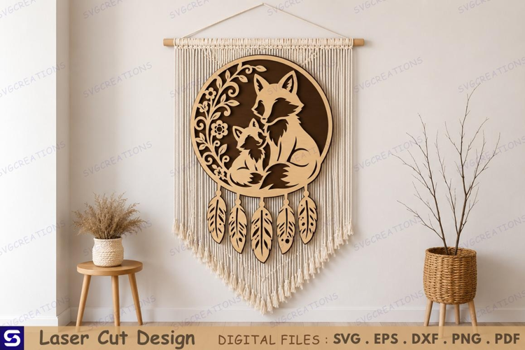 3D Fox Family Dreamcatcher Wall Hanging Laser Cut File