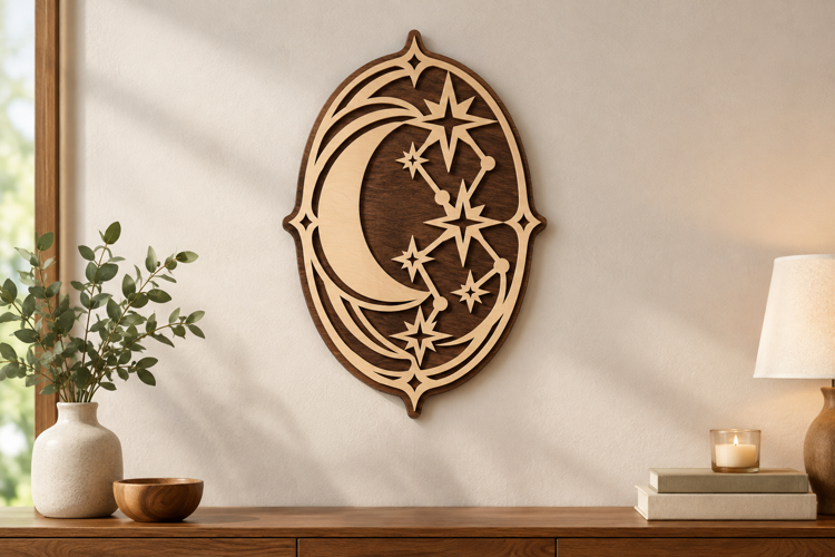 Starry Moon Oval Laser Cut SVG File, starry moon svg, cresce