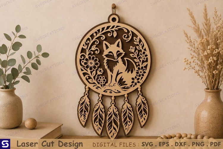 3D Floral Sitting Fox Dreamcatcher Wall Hanging Laser Cut