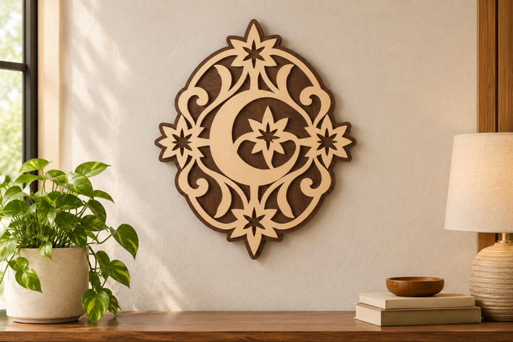 Botanical Moon Laser Cut SVG File, botanical moon svg, flora