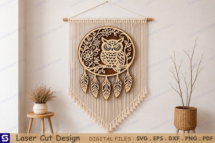 3D Floral Owl Dreamcatcher Wall Hanging Laser Cut File