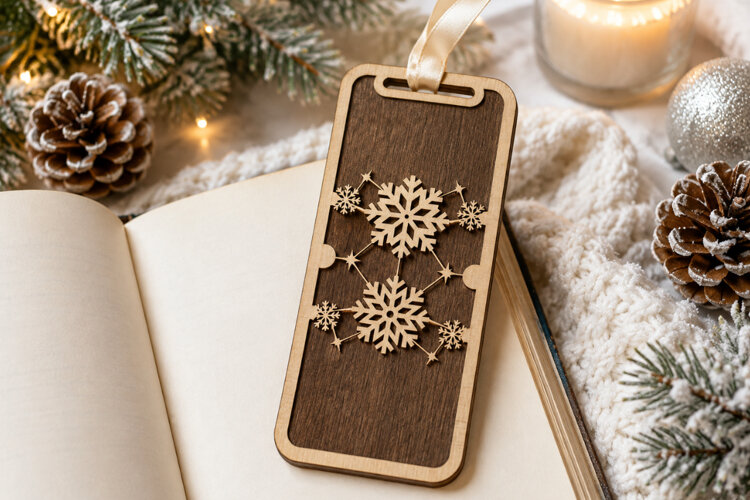 Snowflake Tag Laser Cut SVG File laser cut bookmark svg, woo example image 1