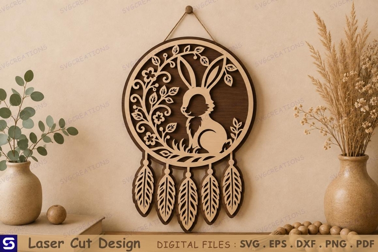 3D Floral Rabbit Dreamcatcher Wall Hanging Laser Cut File