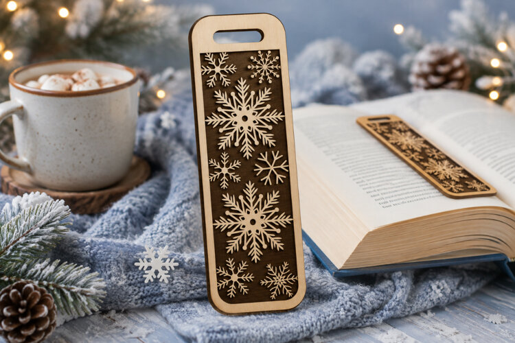 Winter Snowflake Laser Cut SVG File laser cut bookmark svg, example image 1