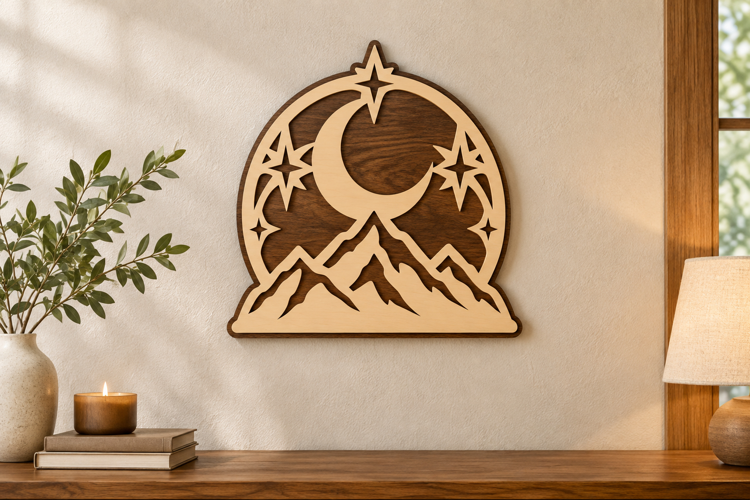 Mountain Moon Laser Cut SVG File, mountain moon svg, crescen