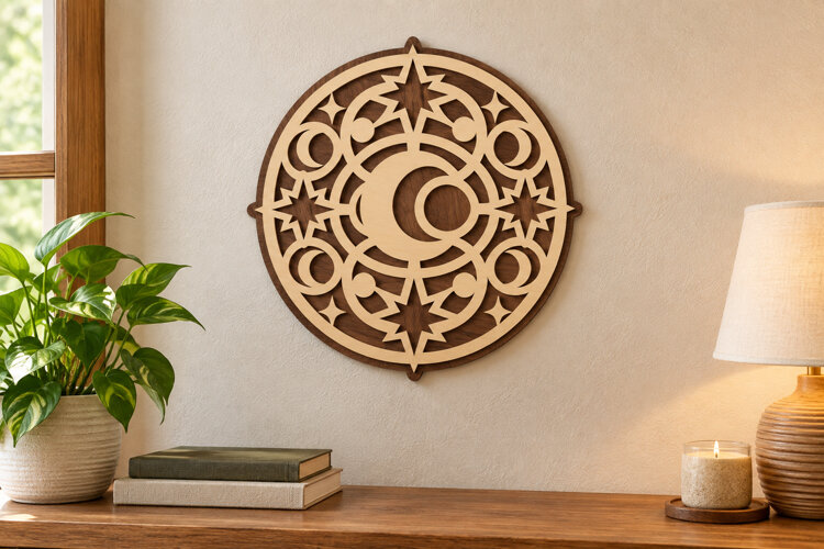 Moon Mandala Laser Cut SVG File, moon mandala svg, celestial example image 1