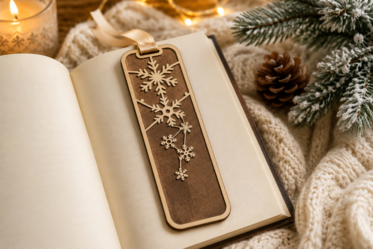Minimal Snowflake Laser Cut SVG File laser cut bookmark svg