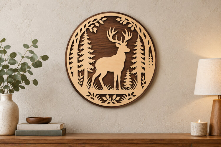 Deer Forest Circle Laser Cut SVG File, deer circle svg, deer example image 1