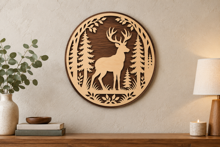 Deer Forest Circle Laser Cut SVG File, deer circle svg, deer