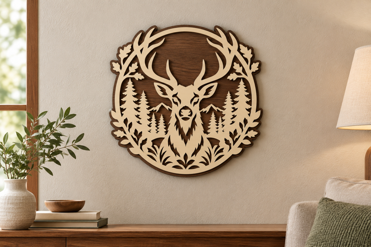 Deer Head Wreath Laser Cut SVG File, deer head svg, stag