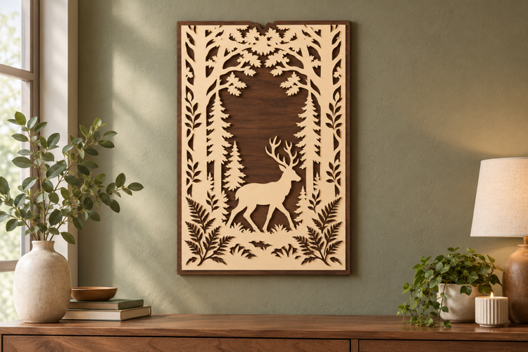 Deer Forest Panel Laser Cut SVG File, deer forest panel,deer