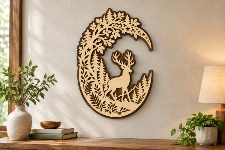 Deer Moon Laser Cut SVG File, deer moon svg, crescent deer example image 1
