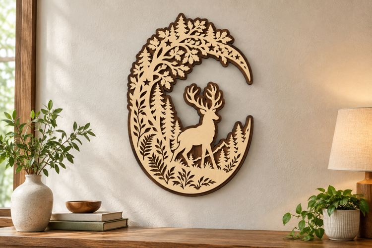 Deer Moon Laser Cut SVG File, deer moon svg, crescent deer